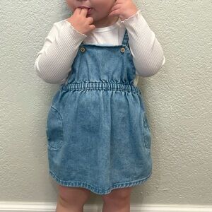 Zara Baby Toddler Girls Denim Overall Dress with Pockets 12-18 Months